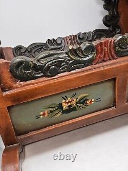 Antique Vtg Hand Carved Wood Rocking Baby Cradle Hand Painted Rustic Folk Art