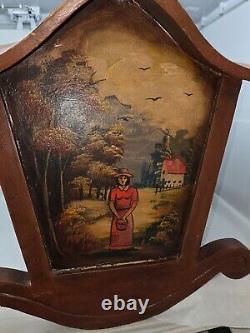 Antique Vtg Hand Carved Wood Rocking Baby Cradle Hand Painted Rustic Folk Art