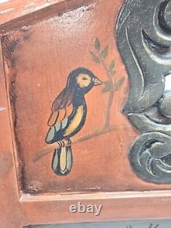 Antique Vtg Hand Carved Wood Rocking Baby Cradle Hand Painted Rustic Folk Art