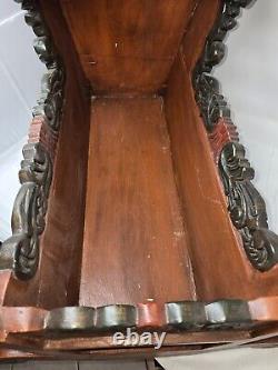 Antique Vtg Hand Carved Wood Rocking Baby Cradle Hand Painted Rustic Folk Art