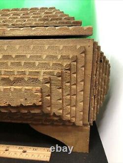 Antique Vtg Tramp Art Wood Box Sawtooth Chip Carved Primitive Folk Art