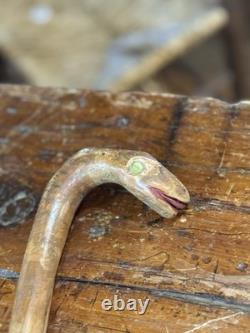 Antique Walking Stick Cane. Folk Art. Hand Carved Wood American vintage