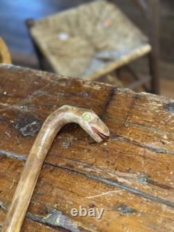 Antique Walking Stick Cane. Folk Art. Hand Carved Wood American vintage