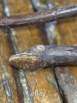 Antique Walking Stick Cane. Folk Art. Hand Carved Wood American vintage