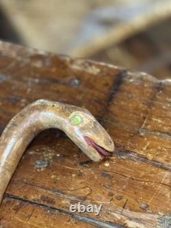 Antique Walking Stick Cane. Folk Art. Hand Carved Wood American vintage