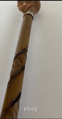 Antique Walking Stick /Cane c1920s. Folk Art. Whimsical Carved Head. 34.5 VGC