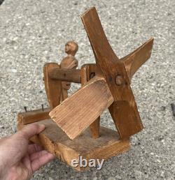 Antique Whirligig Carved Wood Man Figure 1920s-40s Folk Art
