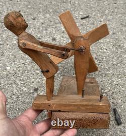 Antique Whirligig Carved Wood Man Figure 1920s-40s Folk Art