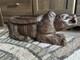 Antique Wood Carved African Lion Stool Folk Art