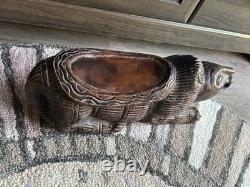 Antique Wood Carved African Lion Stool Folk Art