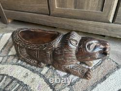 Antique Wood Carved African Lion Stool Folk Art
