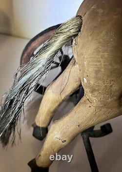 Antique Wood Carved Horse Tricycle Folk Art Exc Cond. Approx 10X 10X 9