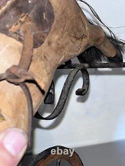 Antique Wood Carved Horse Tricycle Folk Art Exc Cond. Approx 10X 10X 9