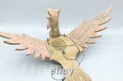 Antique Wood Carved Primitive Flying Dragon Sculpture Old Red Paint Folk Art
