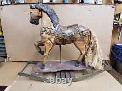 Antique Wooden Carved Carousel Horse Child Size Paint Decorated Folk Art Pony E