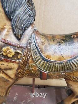 Antique Wooden Carved Carousel Horse Child Size Paint Decorated Folk Art Pony E