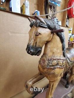 Antique Wooden Carved Carousel Horse Child Size Paint Decorated Folk Art Pony E