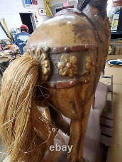 Antique Wooden Carved Carousel Horse Child Size Paint Decorated Folk Art Pony E