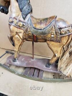 Antique Wooden Carved Carousel Horse Child Size Paint Decorated Folk Art Pony E