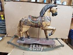 Antique Wooden Carved Carousel Horse Child Size Paint Decorated Folk Art Pony E