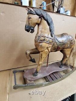 Antique Wooden Carved Carousel Horse Child Size Paint Decorated Folk Art Pony E