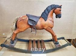 Antique Wooden Carved Carousel Rocking Horse Pony Paint Decorated Folk Art M