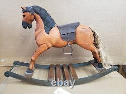 Antique Wooden Carved Carousel Rocking Horse Pony Paint Decorated Folk Art M