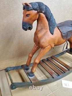 Antique Wooden Carved Carousel Rocking Horse Pony Paint Decorated Folk Art M