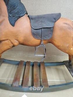 Antique Wooden Carved Carousel Rocking Horse Pony Paint Decorated Folk Art M