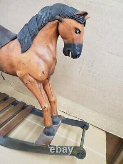 Antique Wooden Carved Carousel Rocking Horse Pony Paint Decorated Folk Art M