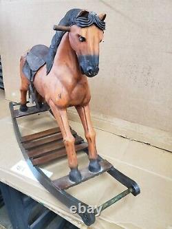 Antique Wooden Carved Carousel Rocking Horse Pony Paint Decorated Folk Art M