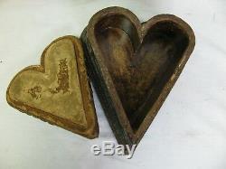 Antique Wooden Carved Heart Box Tramp Art Folk Art