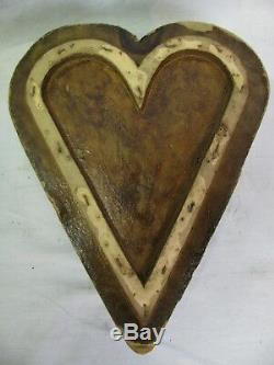 Antique Wooden Carved Heart Box Tramp Art Folk Art