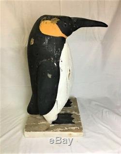 Antique Wooden Folk Art Carved and Painted Penguin