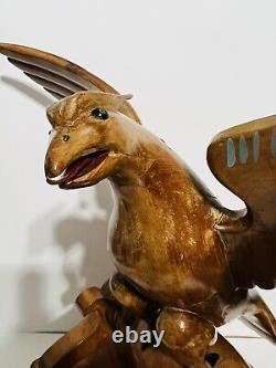 Antique Wooden Hand Carved Phoenix Bird Folk Art Figure Large 19 X 9 X 19