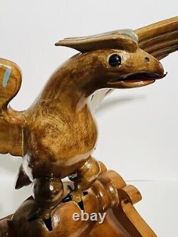 Antique Wooden Hand Carved Phoenix Bird Folk Art Figure Large 19 X 9 X 19
