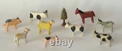 Antique Wooden Noah's Ark Carved Animals Erzgebirge Germany Holiday Folk Art