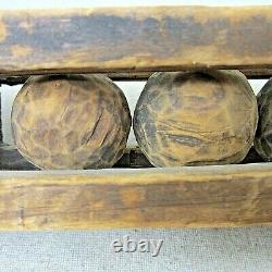 Antique Wooden Whimsy Hand Carved Wood Balls in Cage Frame FOLK ART 20 inches