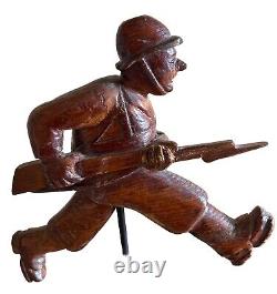 Antique american folk -trench art carving Of a running Soldier, Circa 1913-17