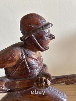 Antique american folk -trench art carving Of a running Soldier, Circa 1913-17