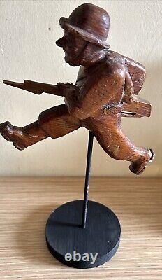 Antique american folk -trench art carving Of a running Soldier, Circa 1913-17