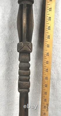 Antique cane walking stick carved wood folk art 38 in. Long original 19thc