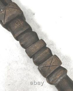 Antique cane walking stick carved wood folk art 38 in. Long original 19thc