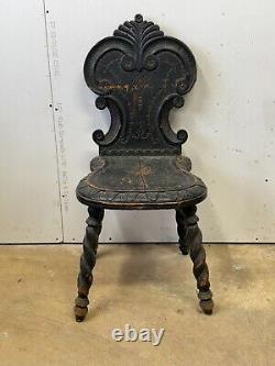 Antique carved folk art chair old surface paint chip carved 1800s