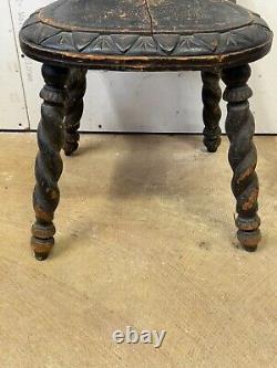 Antique carved folk art chair old surface paint chip carved 1800s