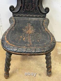 Antique carved folk art chair old surface paint chip carved 1800s
