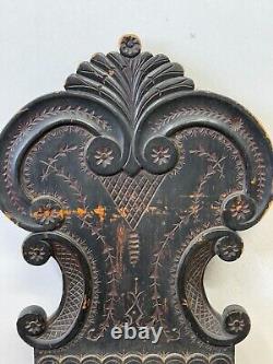 Antique carved folk art chair old surface paint chip carved 1800s