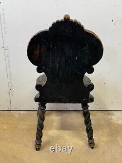 Antique carved folk art chair old surface paint chip carved 1800s