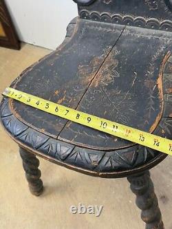 Antique carved folk art chair old surface paint chip carved 1800s