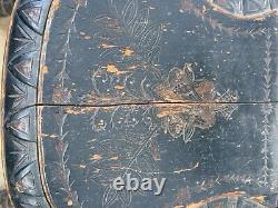 Antique carved folk art chair old surface paint chip carved 1800s